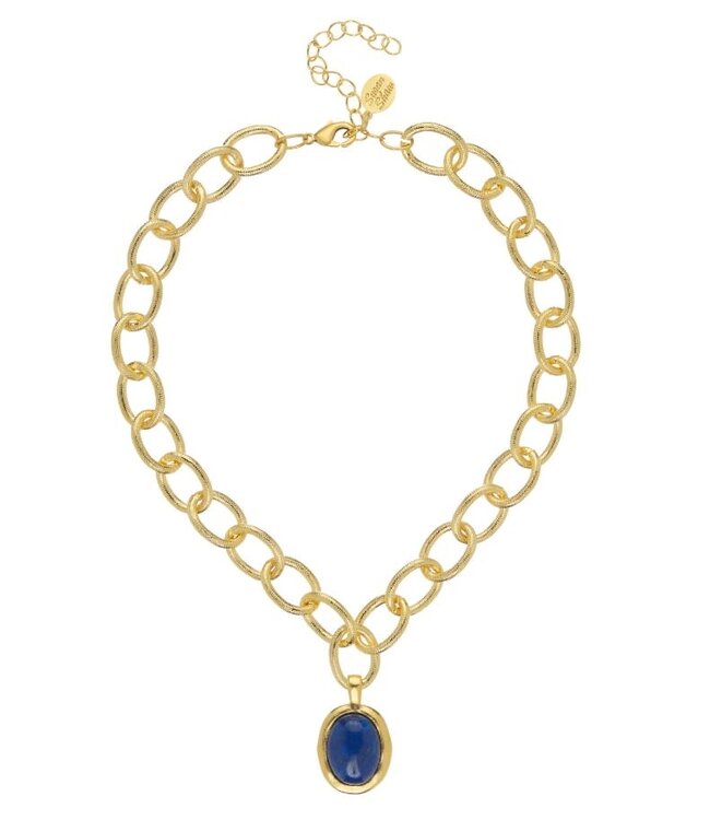 SUSAN SHAW Caroline Gold Oval and Blue Lapis Loop on Gold Chain Necklace