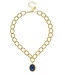 SUSAN SHAW Caroline Gold Oval and Blue Lapis Loop on Gold Chain Necklace