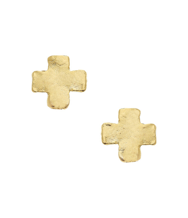SUSAN SHAW Mini Gold Square Cross Studs