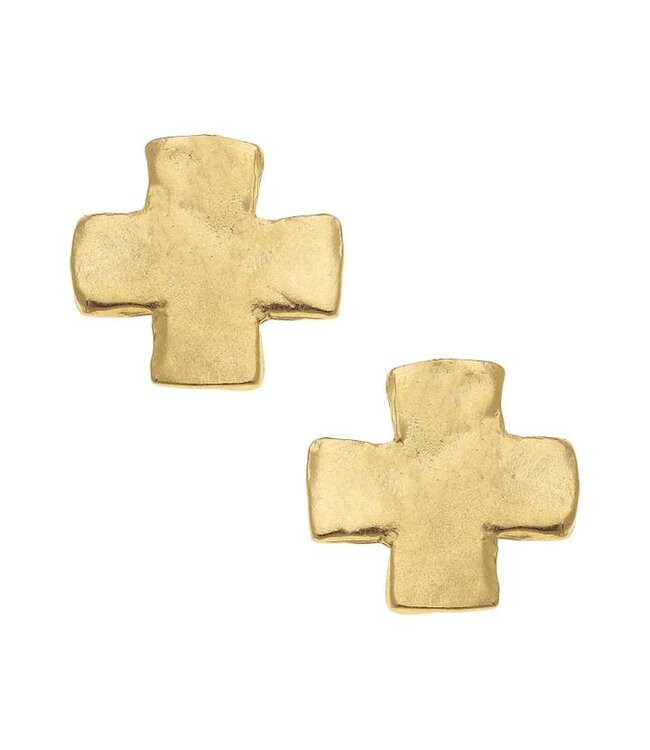 SUSAN SHAW Large Gold Square Cross Studs