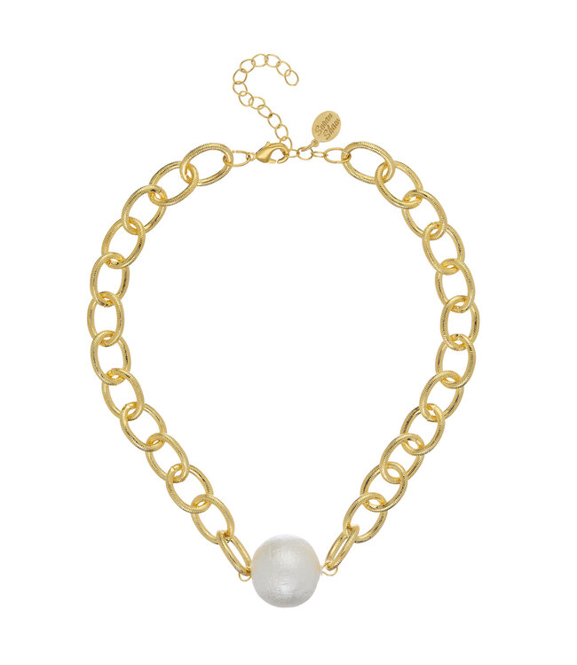 SUSAN SHAW Gold Chain With Center Large Cotton Pearl Necklace