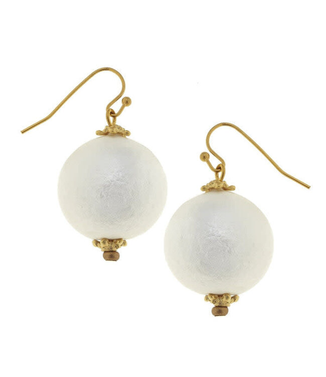 SUSAN SHAW White Cotton Pearl Earrings