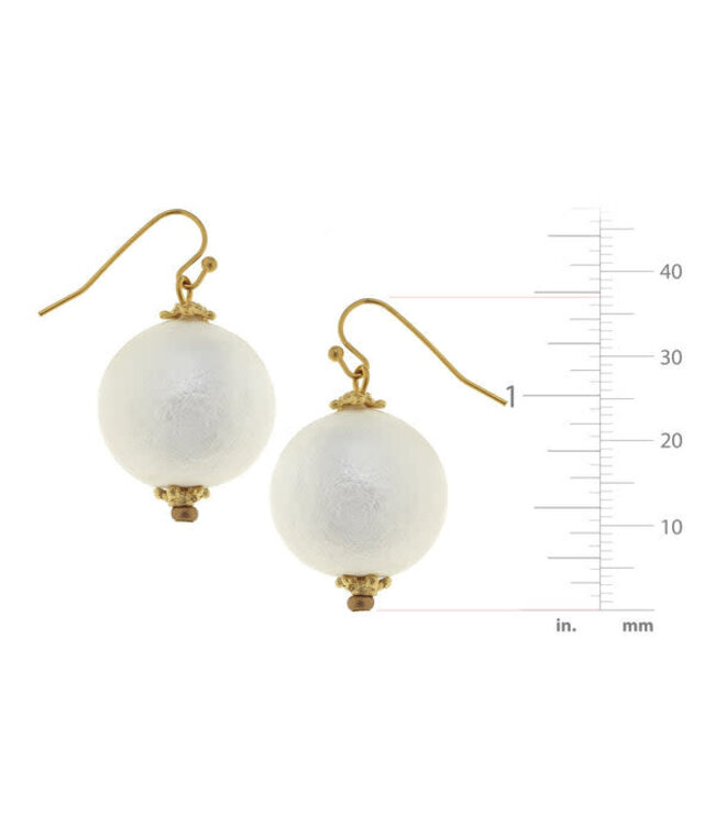 SUSAN SHAW White Cotton Pearl Earrings