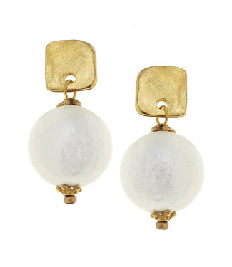 SUSAN SHAW Square Cotton Pearl Drop Earrings