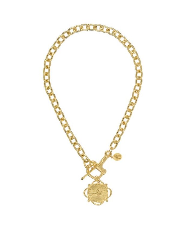 SUSAN SHAW Gold Horse Bit Toggle With Equestrian Drop Charm Necklace