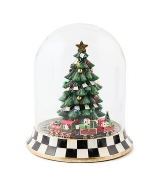 MACKENZIE CHILDS Christmas Tree Train Music Box Cloche