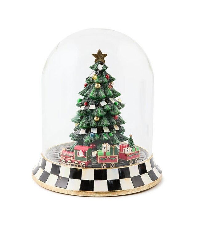 MACKENZIE CHILDS Christmas Tree Train Music Box Cloche