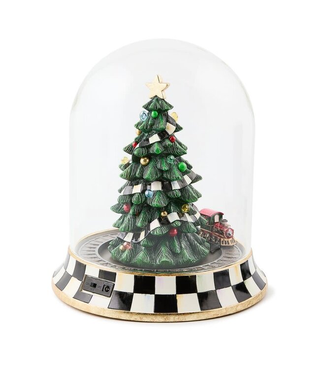 MACKENZIE CHILDS Christmas Tree Train Music Box Cloche