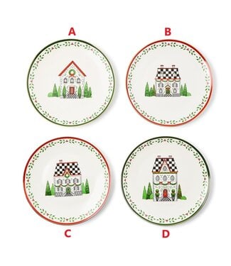 MACKENZIE CHILDS Holly Village Ceramic Dessert Plate - Sold Individually