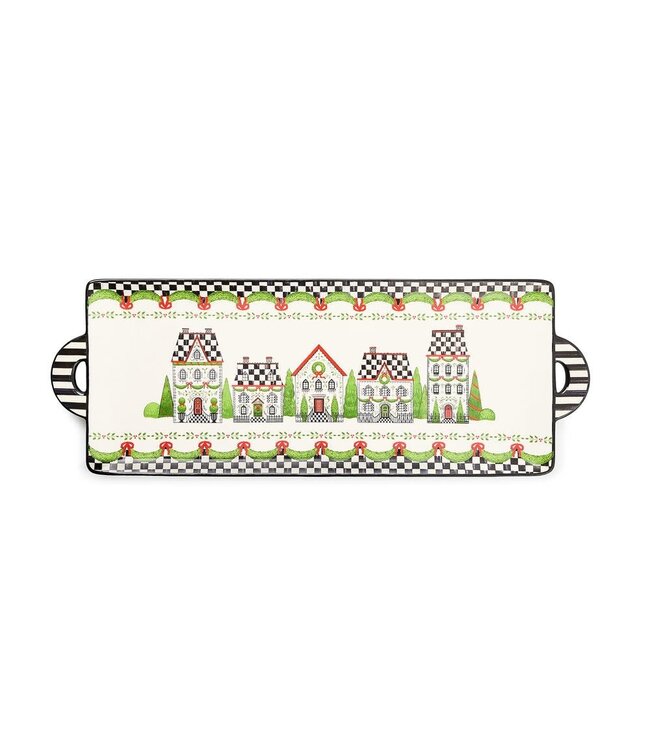 MACKENZIE CHILDS Holly Village Ceramic Rectangular Platter