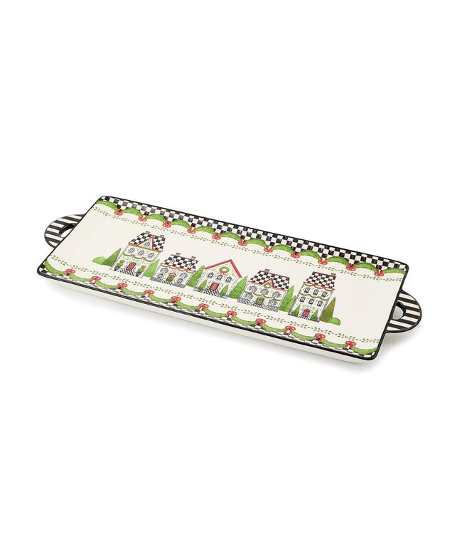 MACKENZIE CHILDS Holly Village Ceramic Rectangular Platter