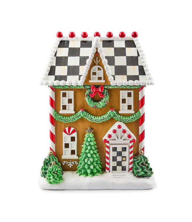MACKENZIE CHILDS Holly Village Illuminated Gingerbread House