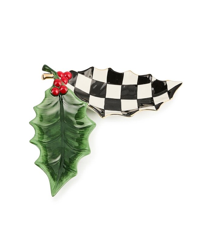 MACKENZIE CHILDS Holly Leaf Ceramic Trinket Tray