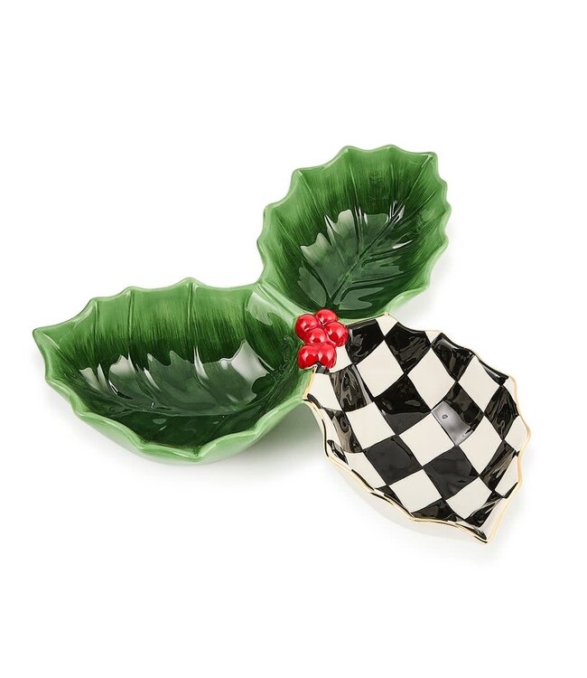 MACKENZIE CHILDS Holly Leaf Ceramic Candy Dish
