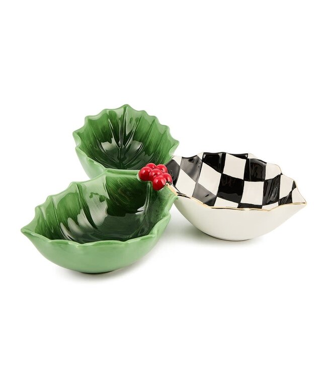MACKENZIE CHILDS Holly Leaf Ceramic Candy Dish