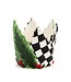 MACKENZIE CHILDS Holly Leaf Ceramic Short Pillar Candle Holder