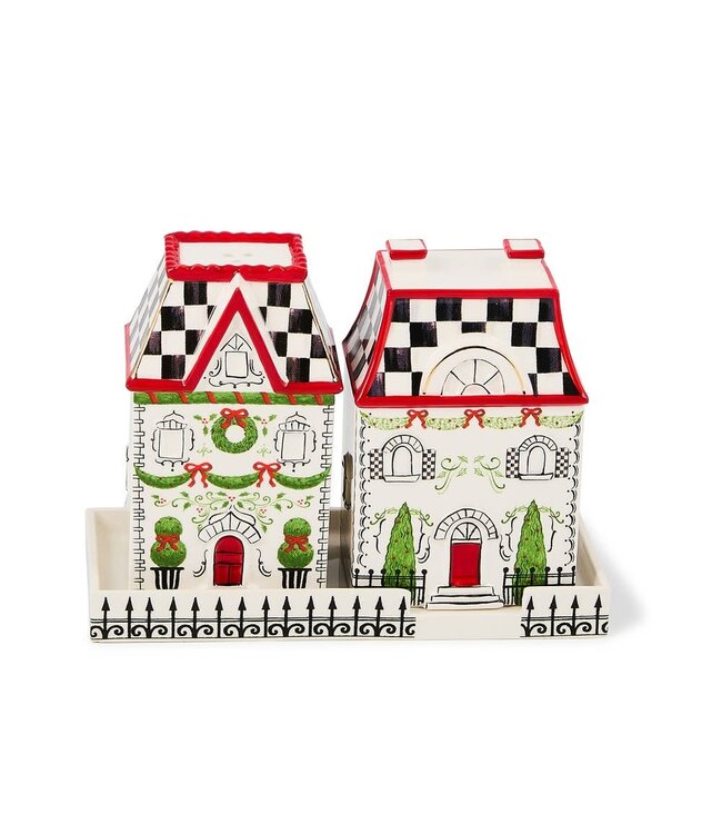 MACKENZIE CHILDS Holly Village Salt & Pepper Set