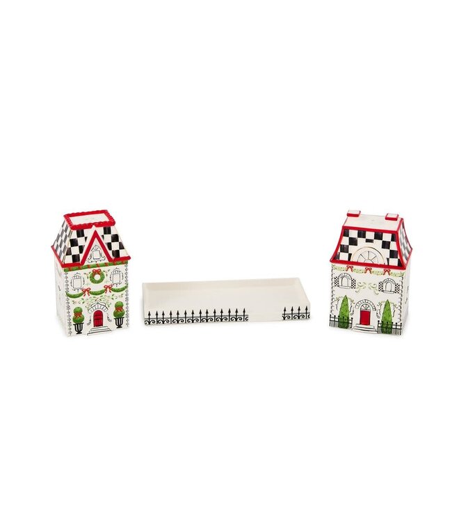 MACKENZIE CHILDS Holly Village Salt & Pepper Set