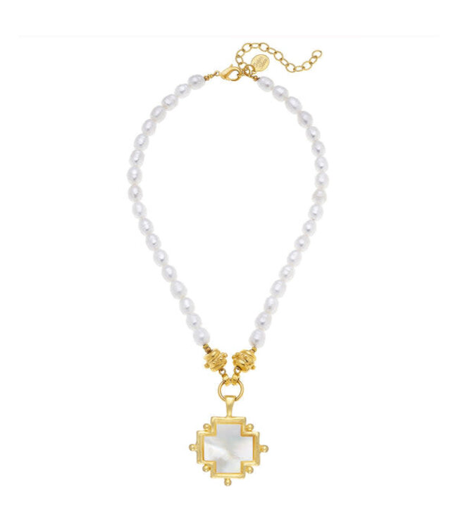 SUSAN SHAW Mother of Pearl Cross Pearl Necklace