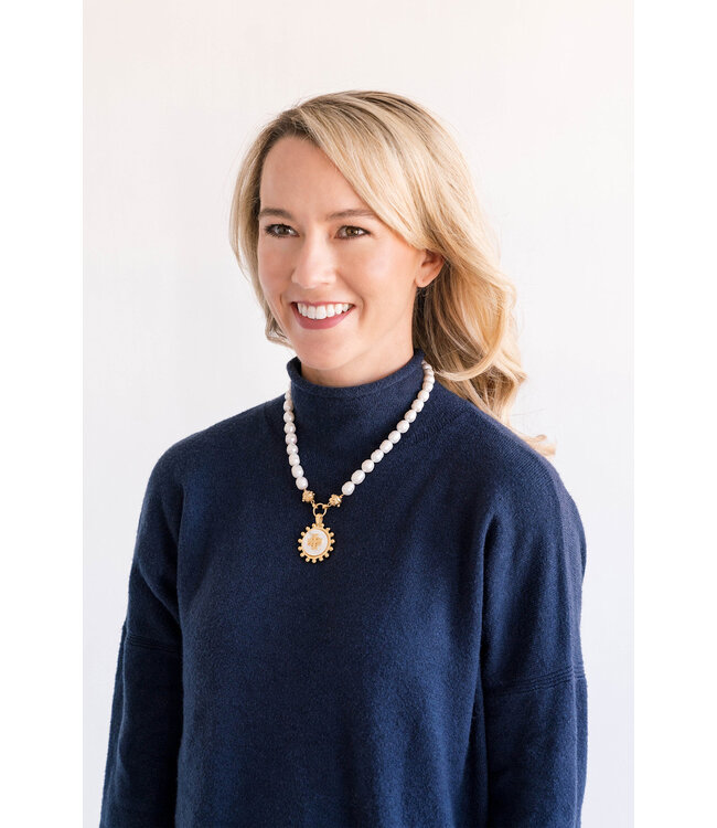 SUSAN SHAW Mother of Pearl Jerusalem Cross Pearl Necklace