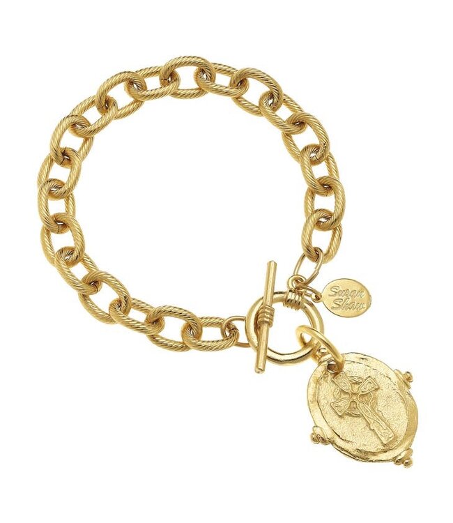 SUSAN SHAW Gold Cross Intaglio Bracelet