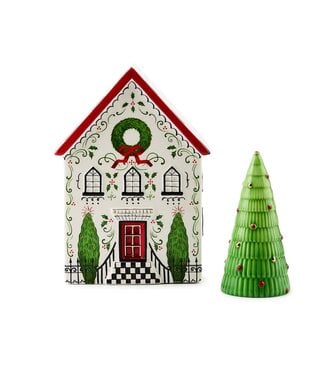MACKENZIE CHILDS Holly Village Illuminated Ceramic House