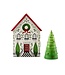 MACKENZIE CHILDS Holly Village Illuminated Ceramic House