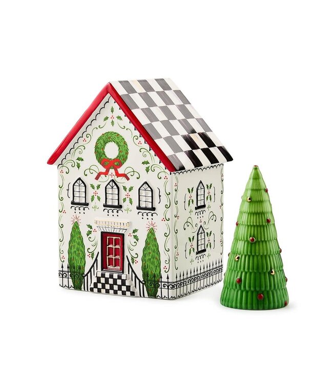 MACKENZIE CHILDS Holly Village Illuminated Ceramic House