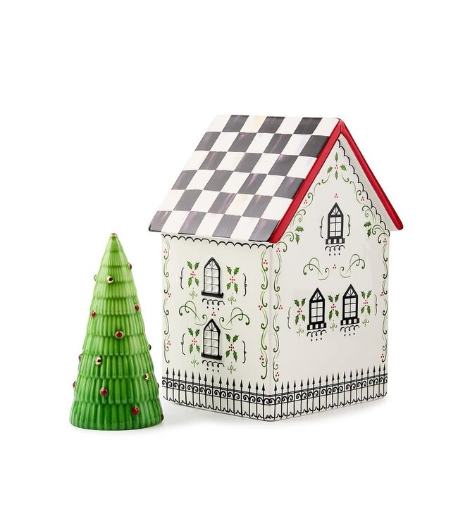 MACKENZIE CHILDS Holly Village Illuminated Ceramic House