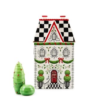 MACKENZIE CHILDS Holly Village Illuminated Ceramic Cottage