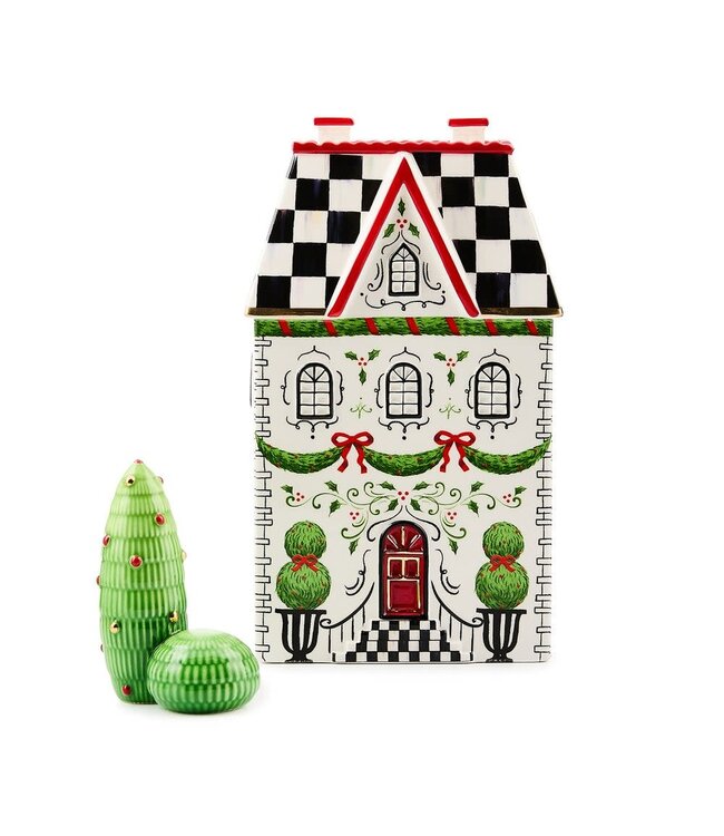 MACKENZIE CHILDS Holly Village Illuminated Ceramic Cottage