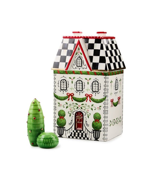 MACKENZIE CHILDS Holly Village Illuminated Ceramic Cottage