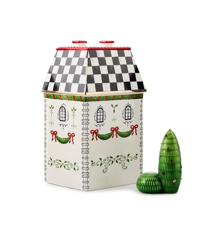 MACKENZIE CHILDS Holly Village Illuminated Ceramic Cottage