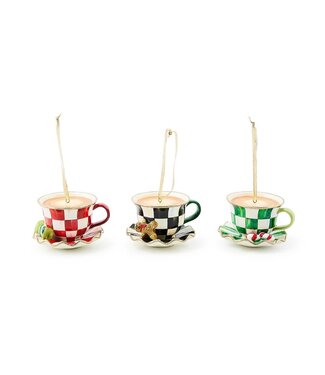 MACKENZIE CHILDS Check It Out Teacup Ornament - Sold Individually
