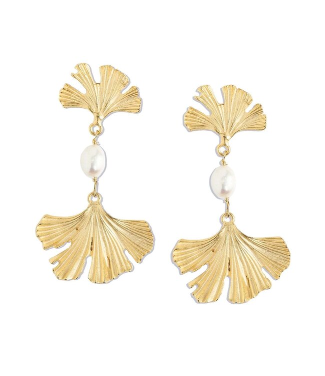 SUSAN SHAW Pearl Ginkgo Earrings