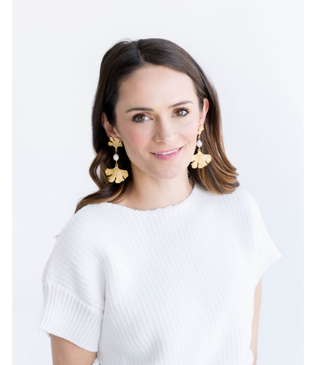 SUSAN SHAW Pearl Ginkgo Earrings