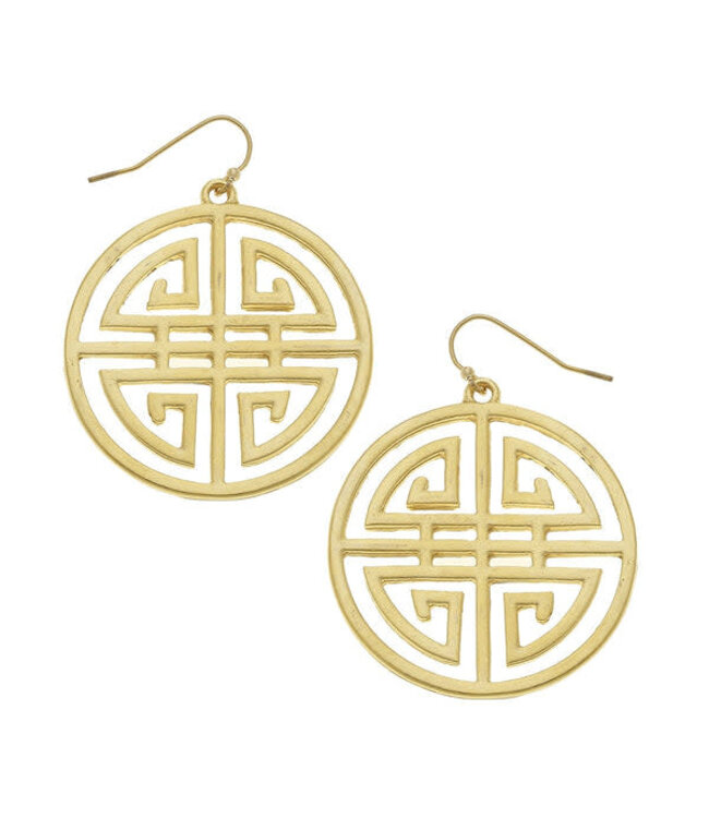 SUSAN SHAW Gold Medallion Cut Out Earrings