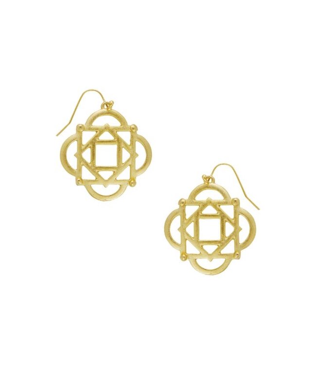 SUSAN SHAW Gold Curved Square Cut-Out Wire Earrings