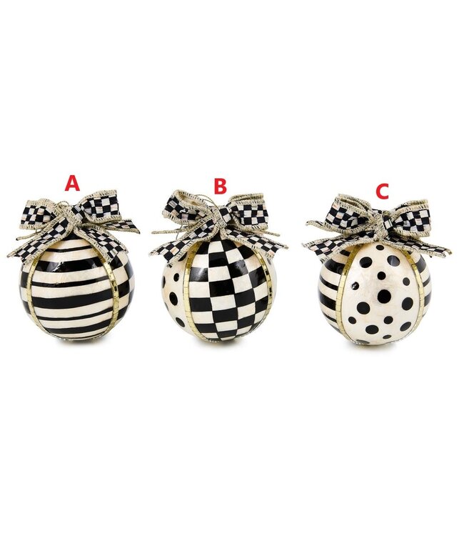 MACKENZIE CHILDS Courtly Noel Capiz Ball Ornament - Sold Individually