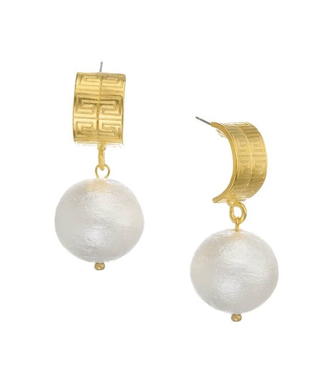 SUSAN SHAW Gold Key Hoop With Large Cotton Pearl Earrings