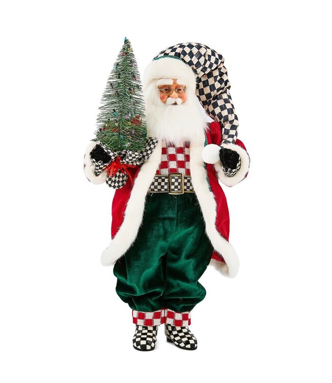 MACKENZIE CHILDS Check It Out Fabric Santa with Tree