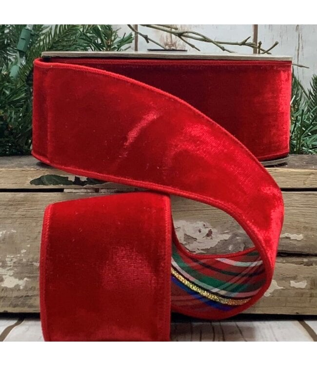 2.5" x 10yds Velvet Nutcracker Plaid Backing, Red