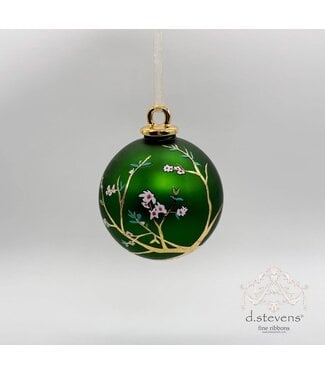 100MM Glass Ball Cherry Blossom Branches Ornament, Emerald