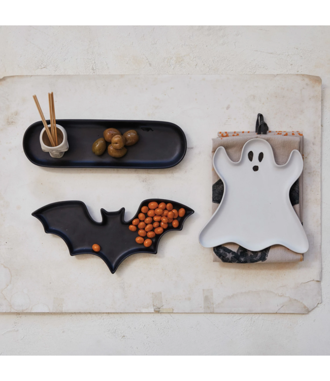 Stoneware Bat Shaped Dish - Matte Black