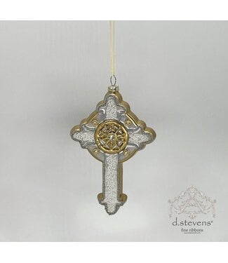 6.875" Glass Old World Cross, Ivory