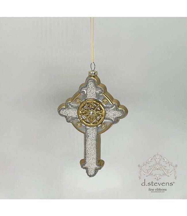 6.875" Glass Old World Cross, Ivory