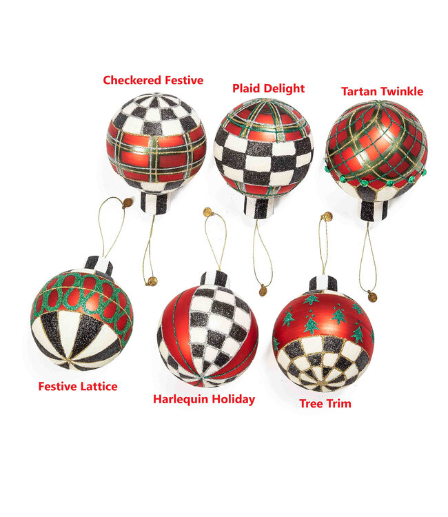 MACKENZIE CHILDS Tartan Glass Large Ball Ornament - Sold Individually