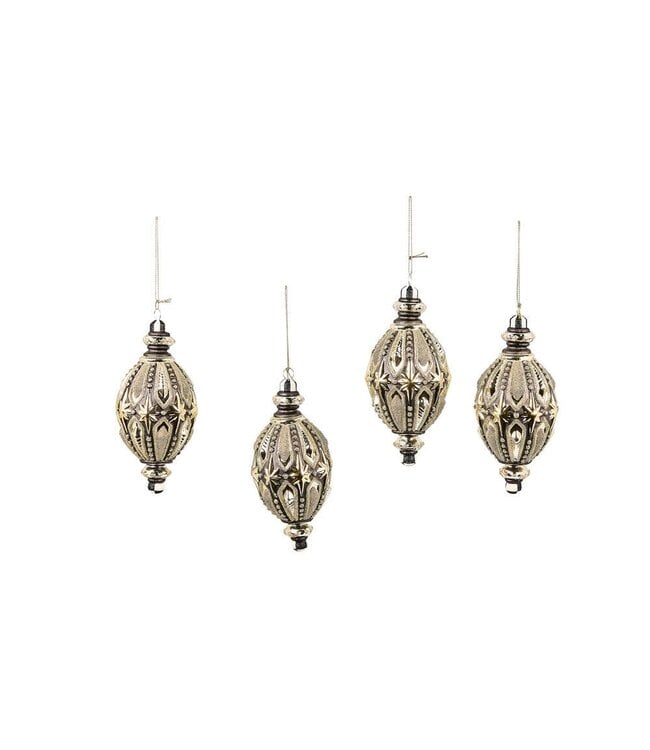 MACKENZIE CHILDS Courtly Noel Teardrop Glass Ornament - Sold Individually