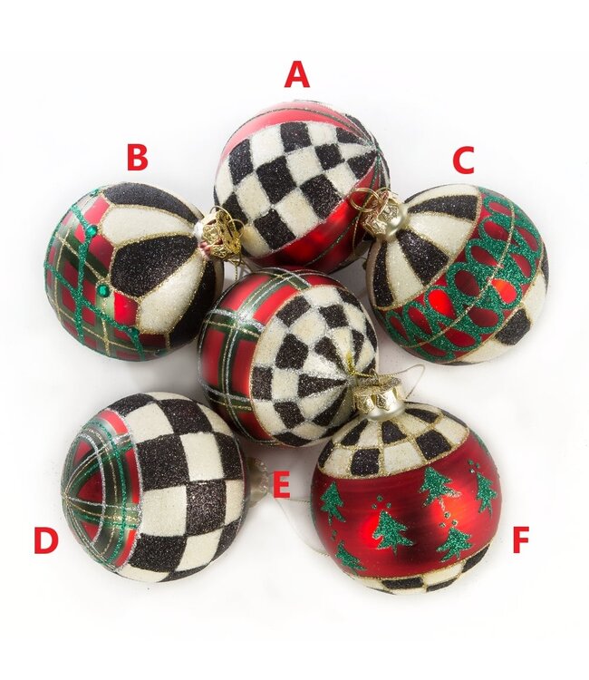 MACKENZIE CHILDS Tartan Glass Ball Ornament - Sold Individually