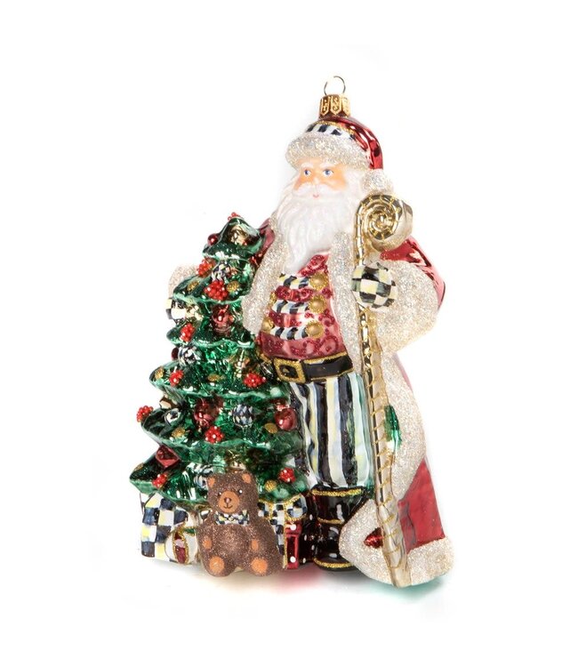 MACKENZIE CHILDS Christmas Magic Santa With Staff Glass Ornament